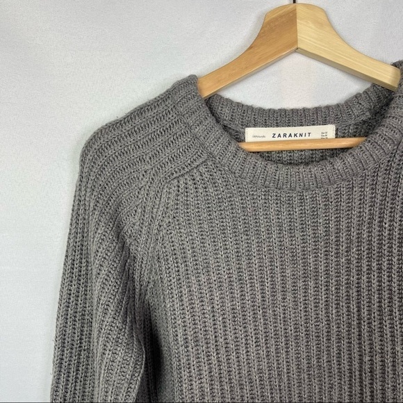 Zara Knit Gray Long Sleeve Crew Neck Sweater Dress M - Picture 4 of 4